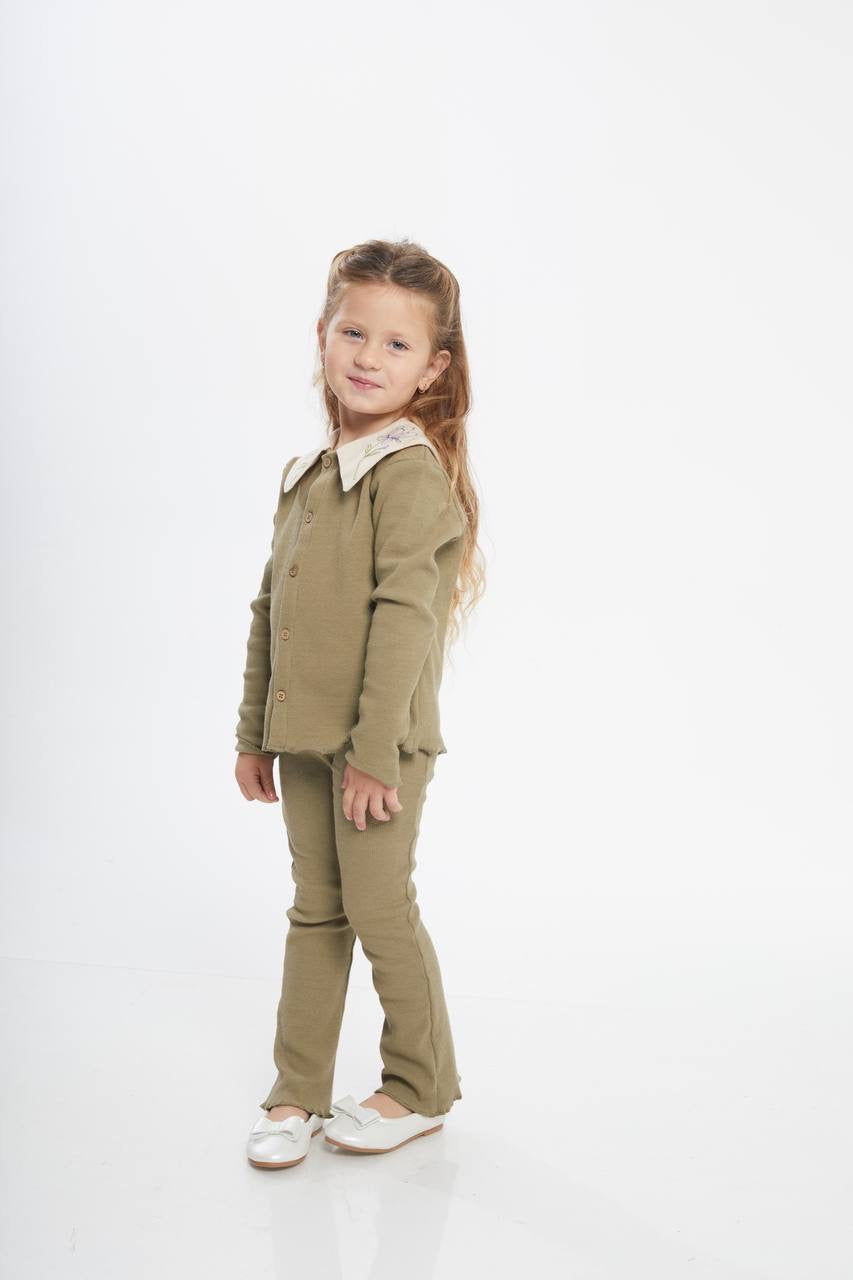 Fitilli Tayt Dantelli Bebe Yaka Kiz Çocuk Alt Üst Takım 3 Renk Seçeneği